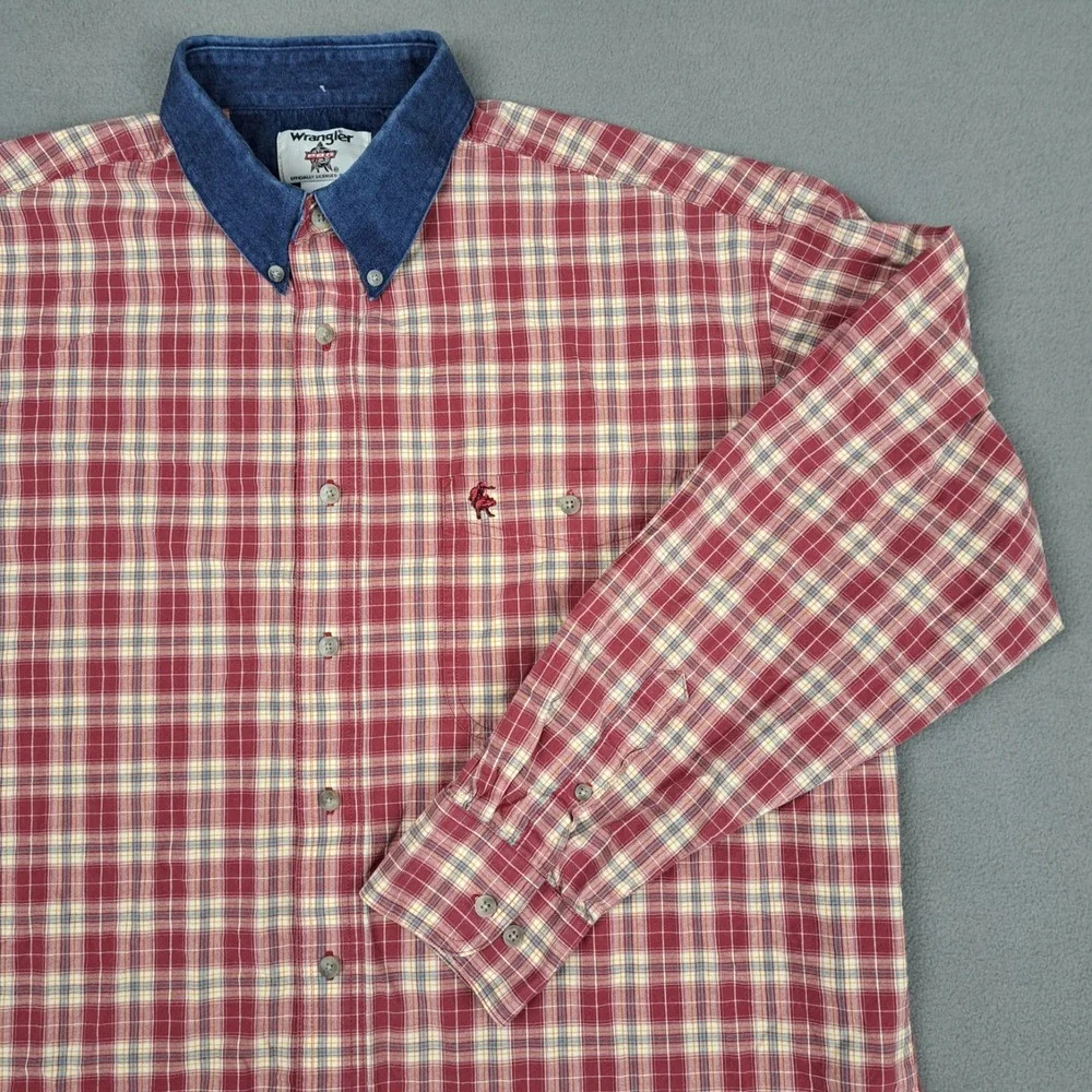Wrangler PBR Button Down Shirt Mens Size XL Red Plaid Rodeo Bull Riding Official